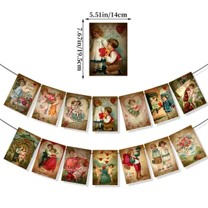 Victoria vintage Valentine banner set featuring Cupid and floral card decorations