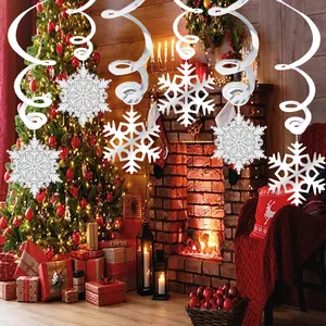 Decorazioni Appese a Spirale con Fiocchi di Neve di Natale Ornamenti in Carta a Vortice in Argento per Festa Invernale Casa Scuola