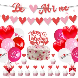Valentine's Day Party Decoration Set Paper Banner Heart Latex Balloons Cake Toppers For Proposal Wedding Anniversary Decor