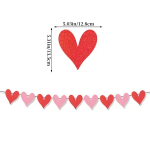 Red and pink glitter heart garland party decoration banner for wedding and valentine events