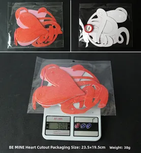 Detail view of Be Mine heart banner set in packaging with weight and size info