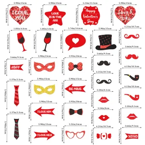 30-piece Valentine's Day photo booth props set with glitter hearts and party decorations