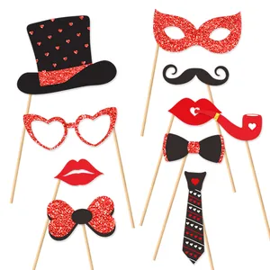 30pcs Valentine's wedding party photo booth props with glitter hearts and masks