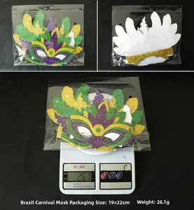Detail of Carnival glitter glasses showing packaging dimensions 19x22cm and 26.1g weight