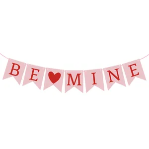 Pink heart BE MINE swallowtail banner for Valentine's Day party hanging decorations