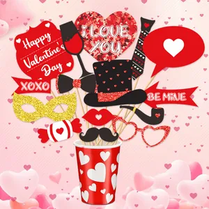 30-piece Valentine's Day photo booth props set with heart signs and romantic sticks