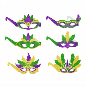 Lot de 6 lunettes festives Mardi Gras en papier pailleté violet, vert et doré