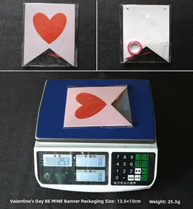 Detail of Valentines BE MINE paper banner set including ribbon and packaging weight