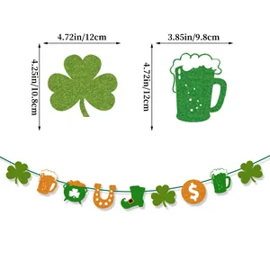 St. Patrick's Day banner featuring glitter shamrocks, beer mugs and gold coins decorations