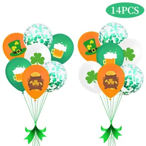 14-piece St. Patrick's Day balloon set with clover patterns and green sequins decor