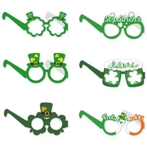 Detailed grid view showing six festive St. Patrick's Day party glasses with shamrock designs