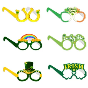 Set of 6 St. Patrick's Day party glasses with lucky shamrock and rainbow motifs