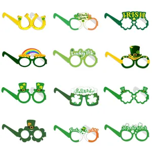 St Patrick's Day Party Paper Glasses Irish Festival Shamrock Leprechaun Hat Pot Of Gold Rainbow Photo Props Accessories