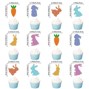 Glitter bunny and carrot Easter cupcake toppers with detailed size measurements