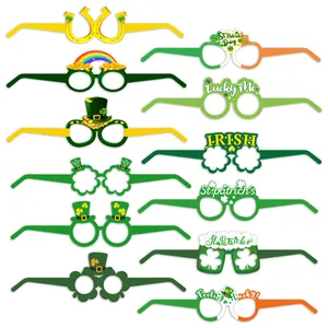 Detailed collection of 12 St. Patrick's Day themed paper party glasses and photo props