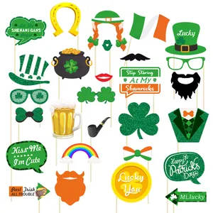 Accessoires Photo Saint-Patrick Trèfle Vert Haut-de-forme Lunettes Moustache Décorations de Fête Irlandaises pour Célébration