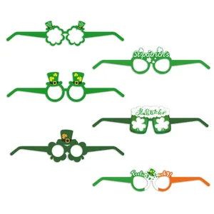 Set of 6 St. Patrick's Day paper glasses with shamrock and leprechaun hat designs