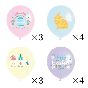 Lot de 14 ballons de Pâques en latex macaron avec motifs de lapins et lettrage