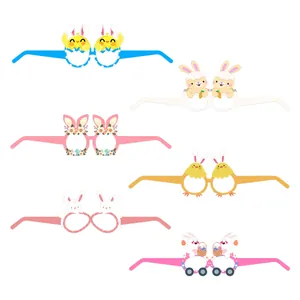 Lot de 6 lunettes de Pâques en papier avec motifs lapin, poussin et œuf pour accessoires photo