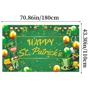 St. Patrick's Day banner 180x110cm with leprechaun and shamrock for holiday party decor