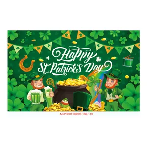 Detailed view of St. Patrick's Day banner featuring leprechaun and pot of gold pattern