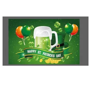 Detail of St. Patrick's Day banner with green beer, shamrocks, and festive balloons