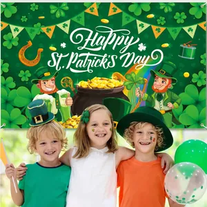 St. Patrick's Day backdrop banner with Lucky Leprechaun, gold coins, and rainbow