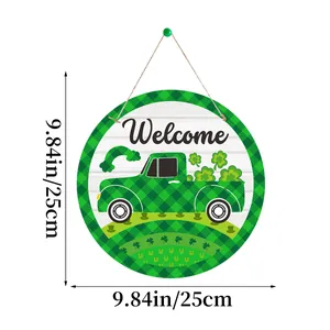 Décoration de porte Saint-Patrick Papier Trèfle Leprechaun Vert Plaid Signe de bienvenue pour Festival Irlandais Maison Fête Décor