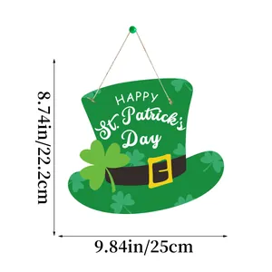 Panneau de porte St. Patrick avec chapeau de leprechaun vert et trèfles décoratifs