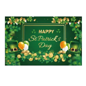 Detail of St. Patrick's Day backdrop with clovers, gold coins and green hat design