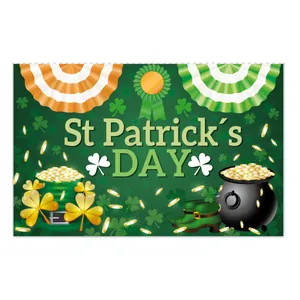 Detail of St. Patrick's Day backdrop with green shamrocks and gold coins design