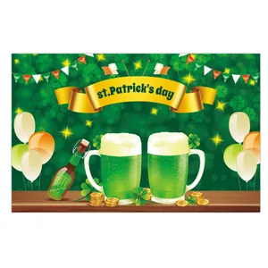 St. Patrick's Day banner featuring green beer mugs, gold coins, and lucky clovers
