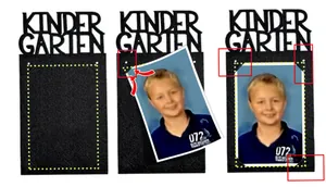 Detail of Kindergarten graduation photo frame showing assembly and slot design