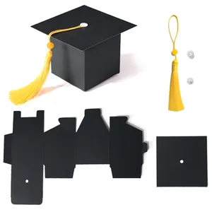 Boîte cadeau diplôme noire à assembler soi-même avec pompon jaune pour confiseries