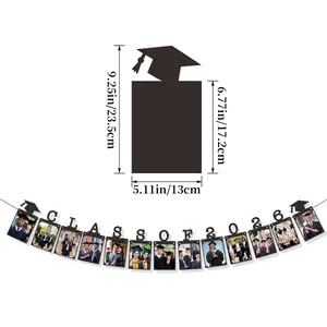 Class of 2026 graduation photo banner with black graduation cap frames for party decor