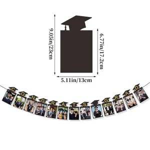 Detailed size chart for the black mortarboard photo banner with gold Congrats Grad text