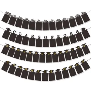 Graduation Photo Frame Banner Black Cardstock Glitter Graduation Cap Design For Graduation Party Decoration Photo Banner