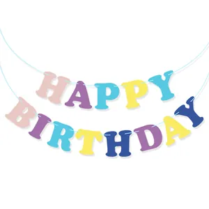 Bannière Joyeux Anniversaire Macaron Drapeau en Papier Guirlande de Lettres Pastel pour Décoration de Fête d'Anniversaire Enfants Fille