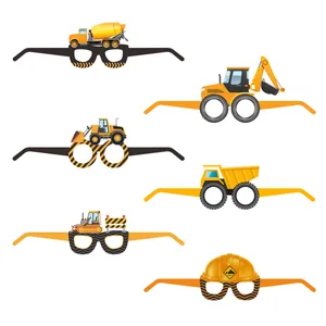 Set of 6 fun construction vehicle paper glasses including excavator and bulldozer designs