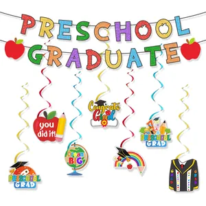 Bannière Pailletée Preschool Graduate Et Spirales Suspendues Décorations De Fête De Remise Des Diplômes Maternelle Décor De Salle De Classe
