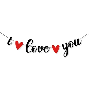 Romantisches I Love You Banner in Schwarz mit roten Herzen für Verlobung und Valentinstag