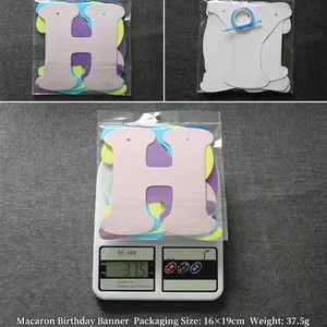 Kit de bannière d'anniversaire macaron pour filles avec lettres colorées et ruban bleu déco