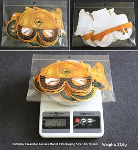 Detailed view of kids construction party paper glasses packaging and product weight