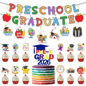 Σετ διακόσμησης πάρτι Preschool Graduate 2026 με πολύχρωμα πανό και toppers τούρτας
