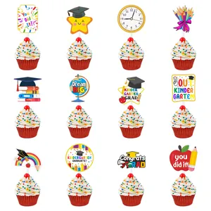 12Pcs preschool graduation cupcake toppers with Dream BIG and Congrats GRAD patterns