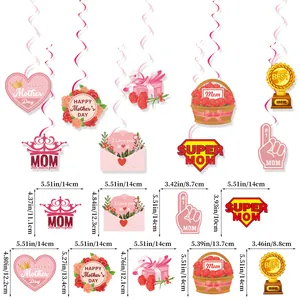 Décorations suspendues de fête fête des mères rose avec cartes Super Mom cœur et couronne