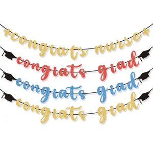 Pancarta con Purpurina Congrats Grad Congrats Nurse Decoración Temporada Graduación Guirnalda para Fiesta Ceremonia Adorno Colgante Birrete Cruz