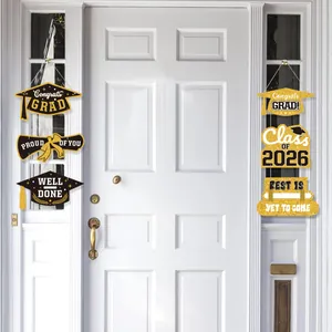 2026 graduation party porch sign decorations in black and gold with glitter finish