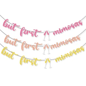 Glitter But First Mimosas Banner For Mother's Day Party Brunch Decoration Paper Garland Pink Gold Rose Gold Supplies