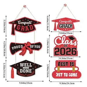 2026 Graduation theme door sign set with glitter finish and size measurements